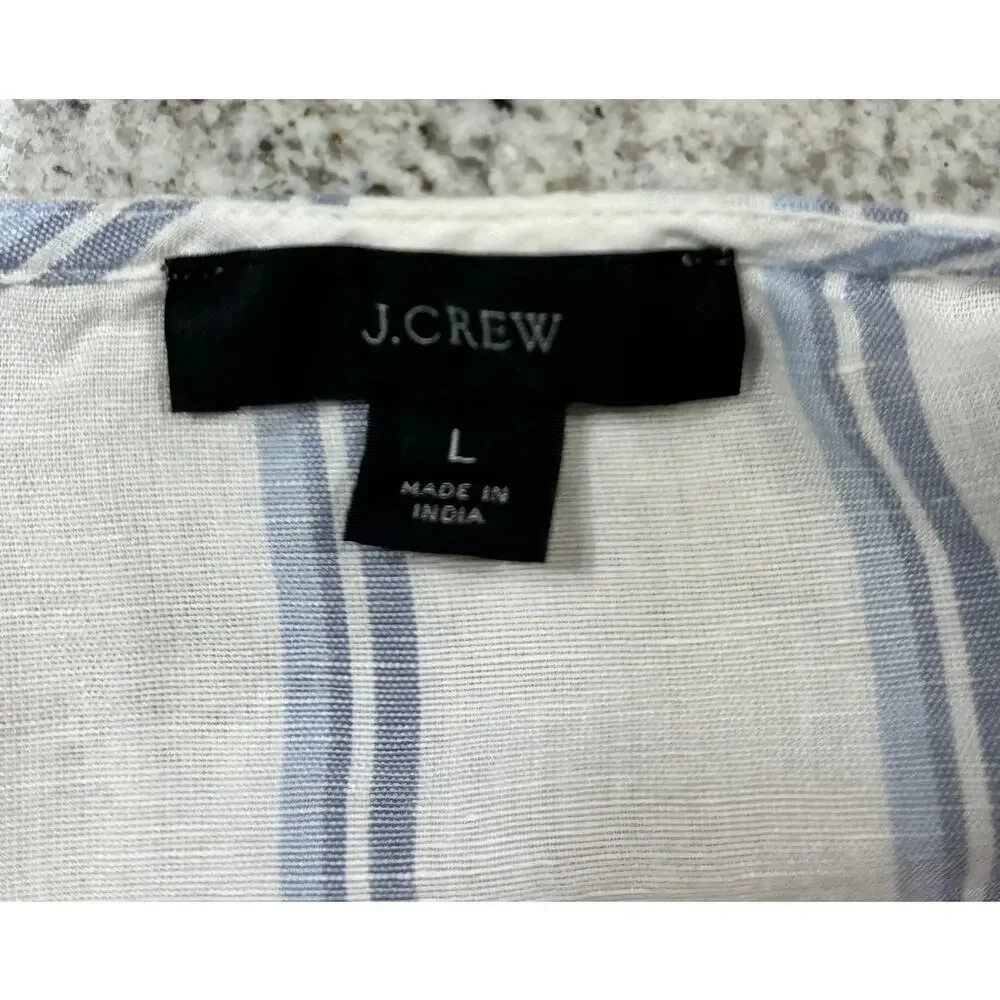 🤍💙 J.Crew V-Neck Linen Cotton Tunic Coverup Dress Size L Striped Chic ✨ - Picture 4 of 4